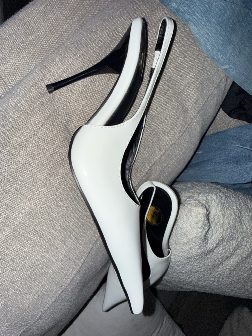 Women’s Two-Tone White and Black Slingback Stiletto Pumps